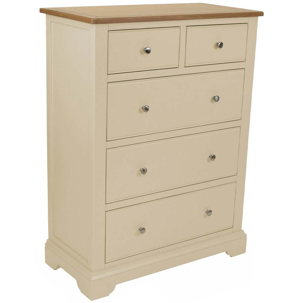 Cream painted oak 2 over 3 chest of drawers