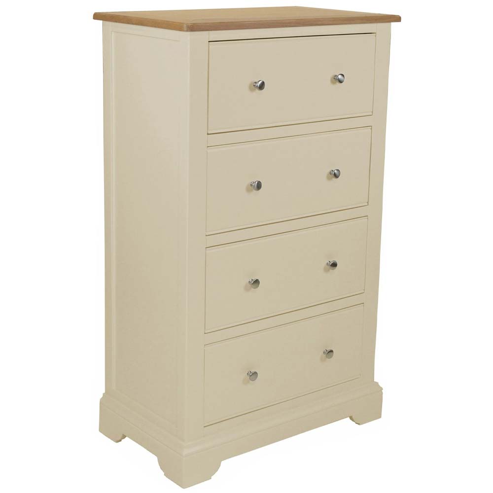 Cream painted oak tall chest of drawers