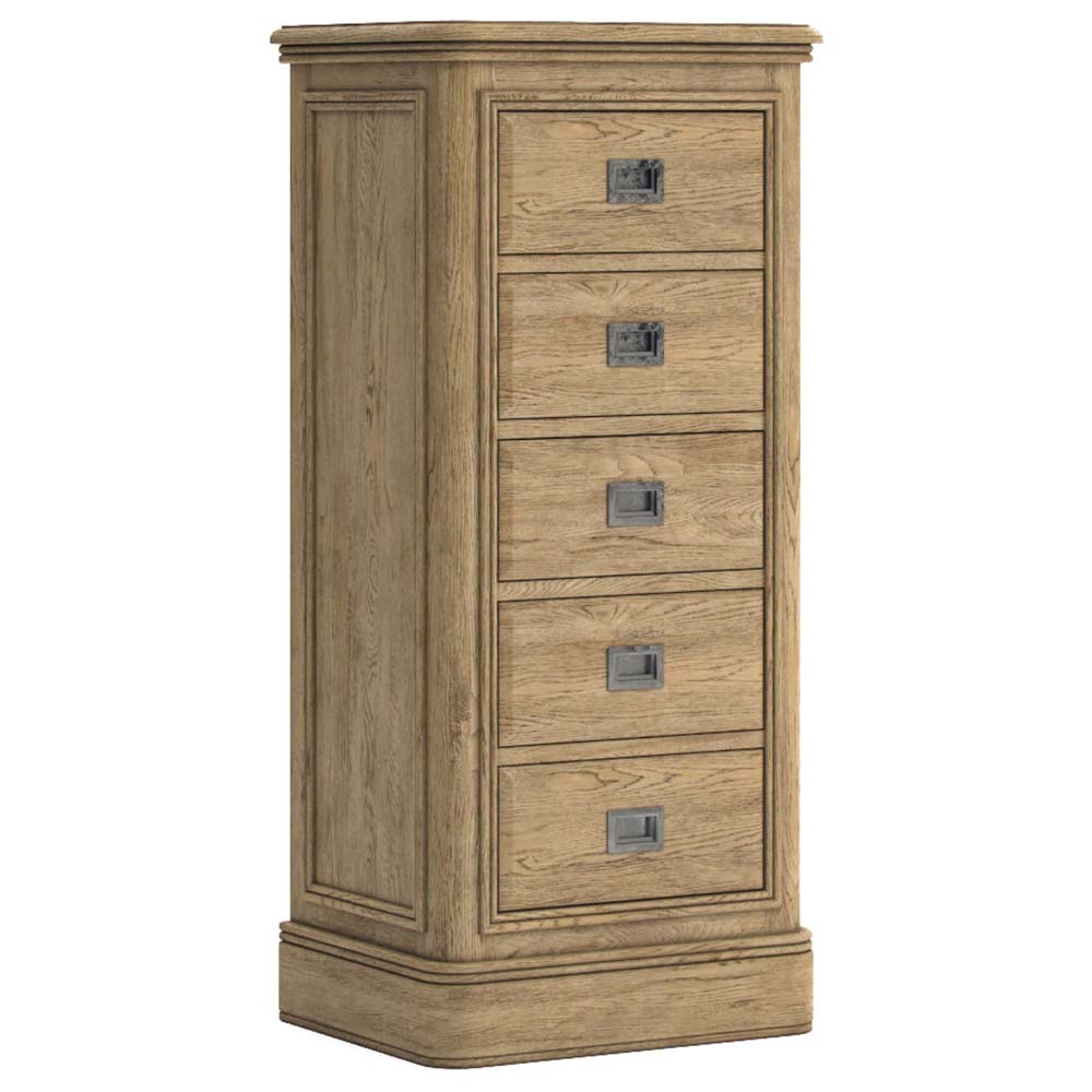 Antique style oak tall chest of drawers