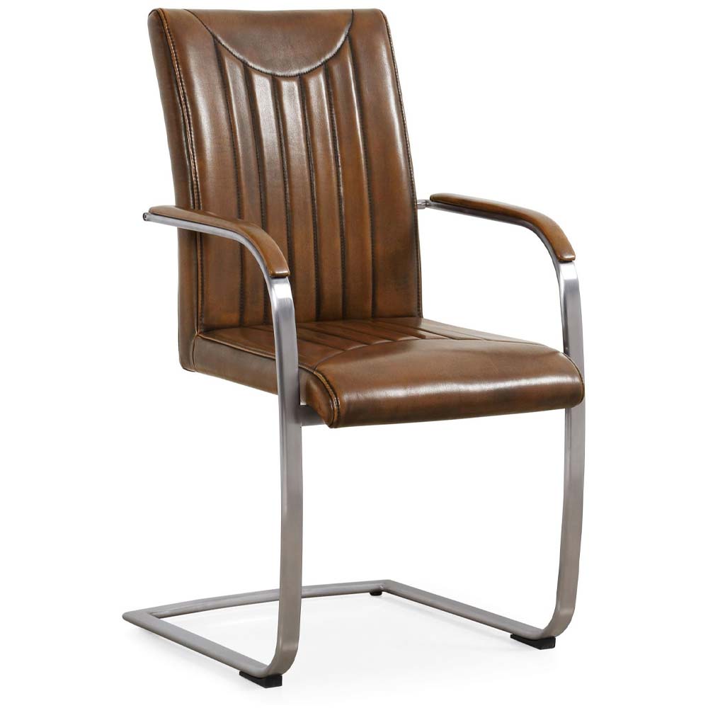 Unique dining chair with brown leather