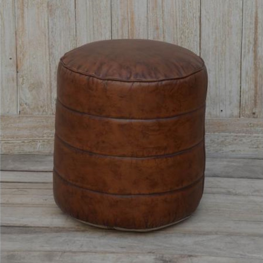 Brown leather pouffe