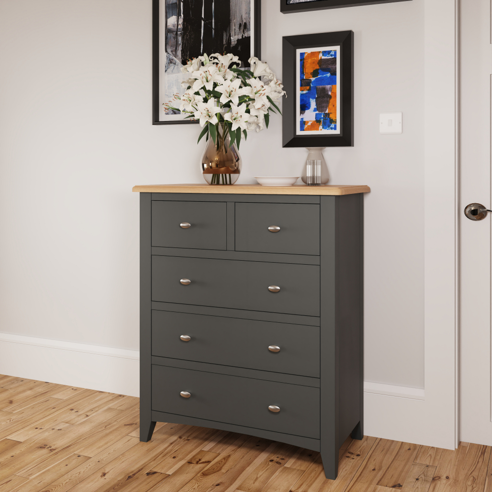 Oxford 2 Over 3 chest Of Drawers Grey