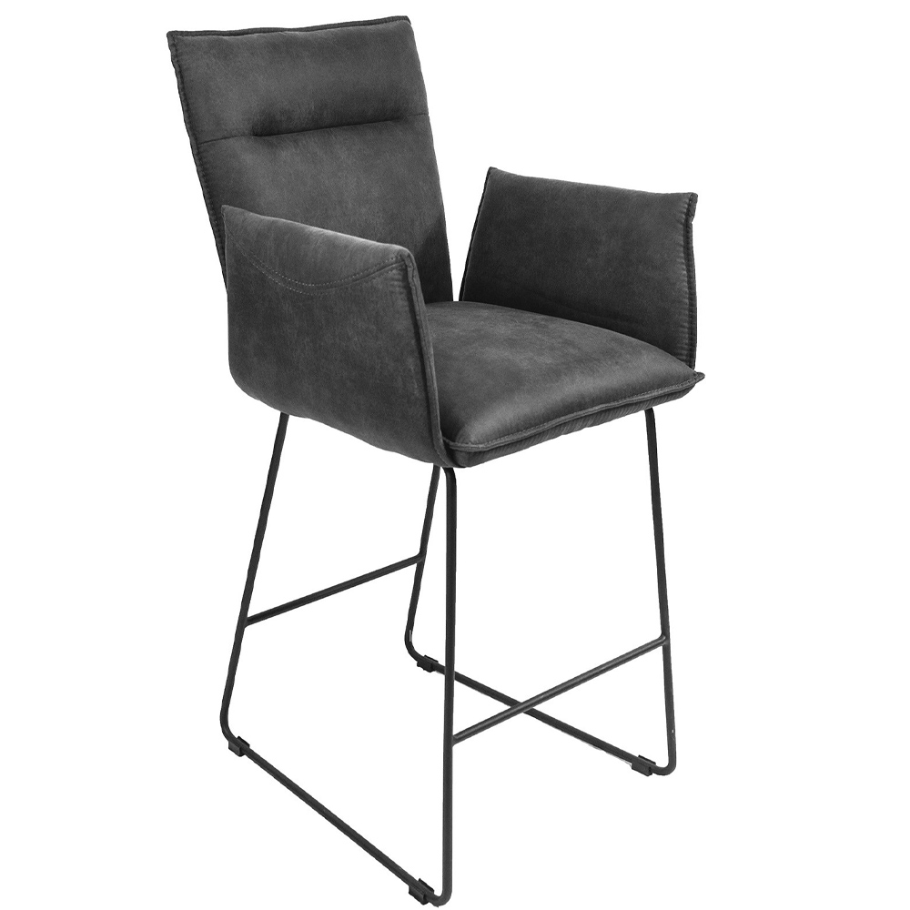 Larson Bar Stool With Arms - Grey Suede