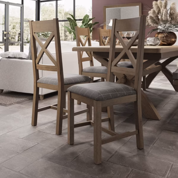 Highgate Cross Back Dining Chair Grey Check