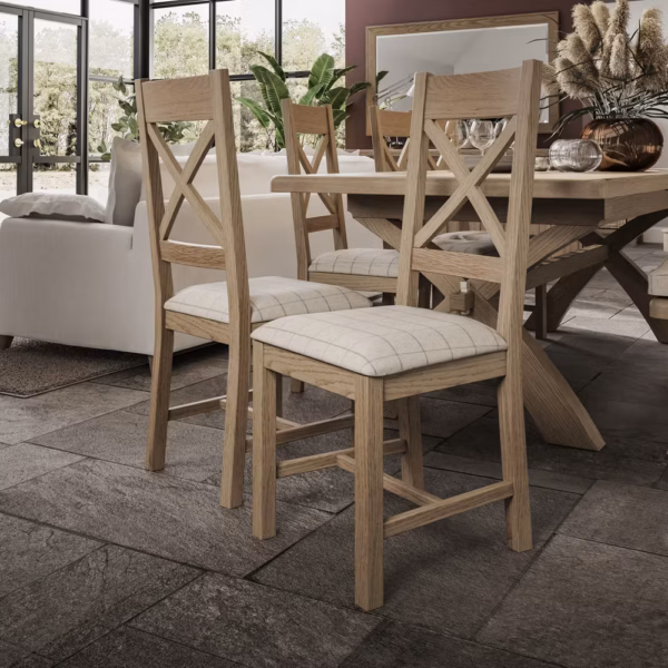 Highgate Cross Back Dining Chair Natural Check