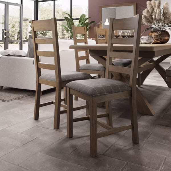 Highgate Slatted Dining Chair Grey Check