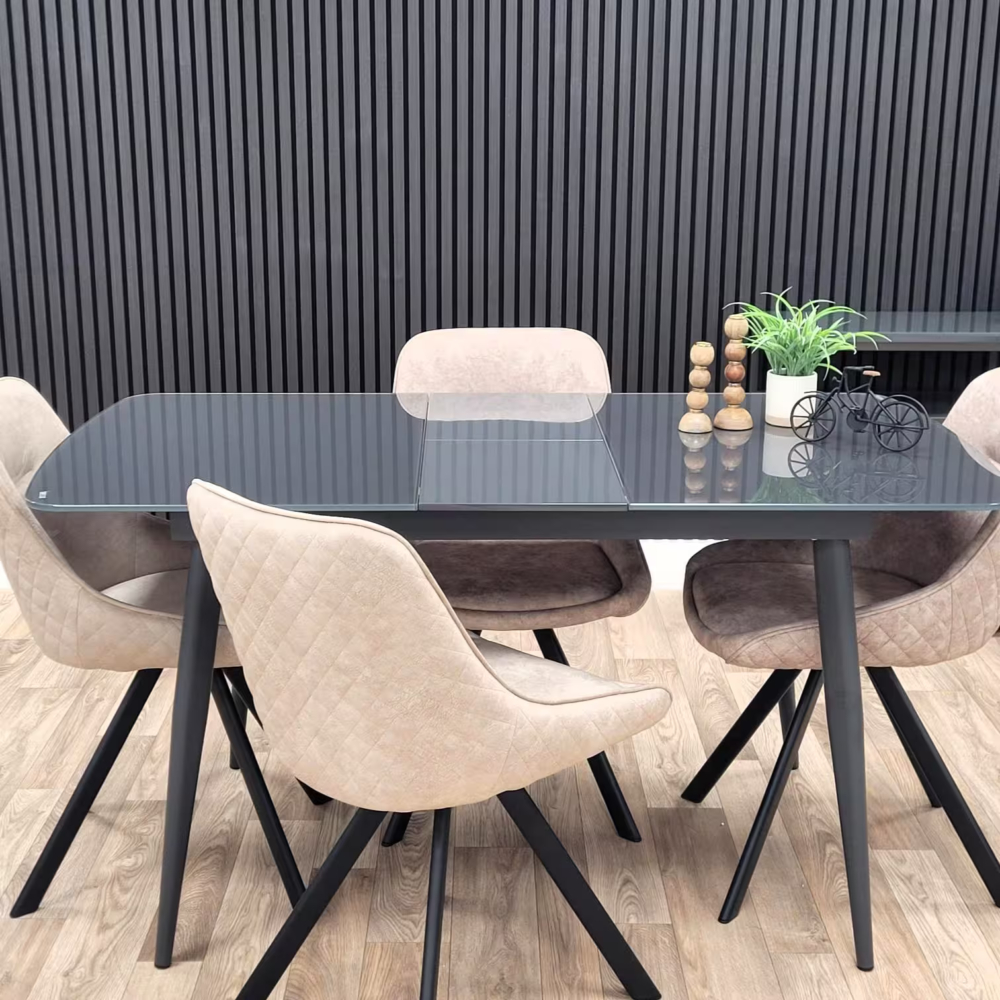 Riva Grey Table & Chicago Chairs in Taupe - open