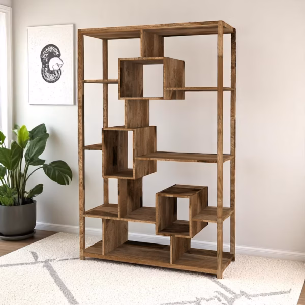 bookcase unit in living room from natural mango wood