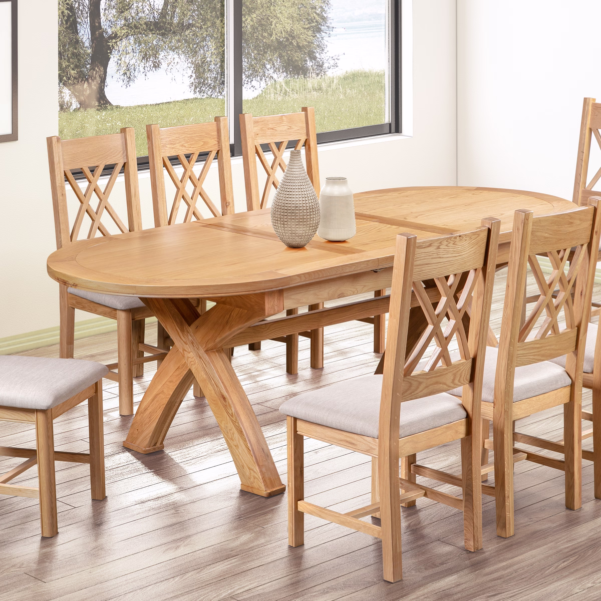 Canterbury Oak Oval Cross Leg Extending Dining Table