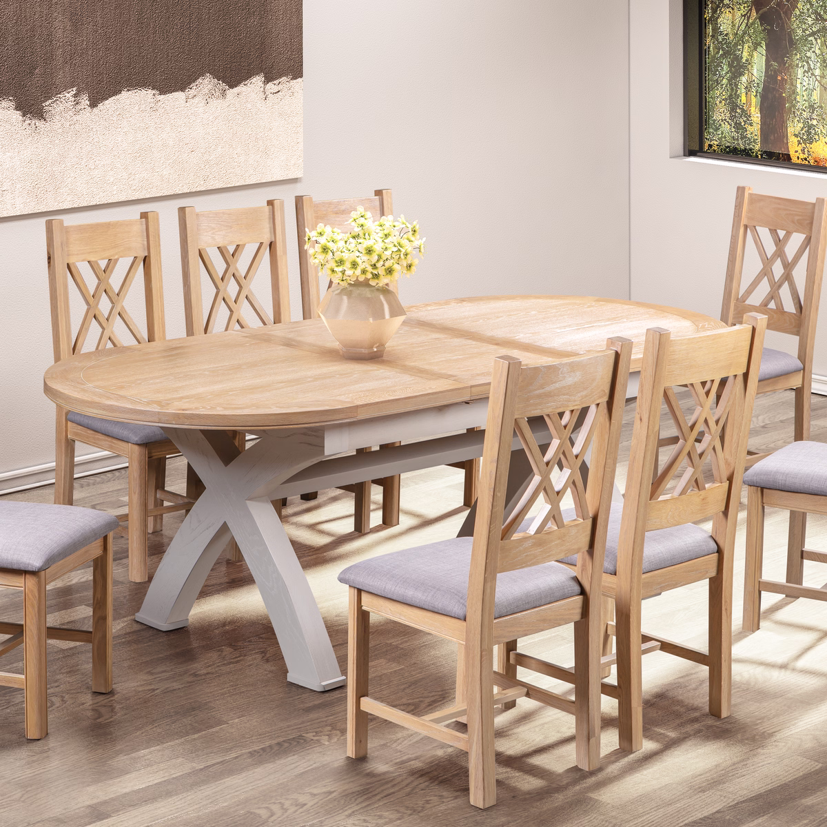Canterbury Painted Oval Cross Leg Extending Dining Table
